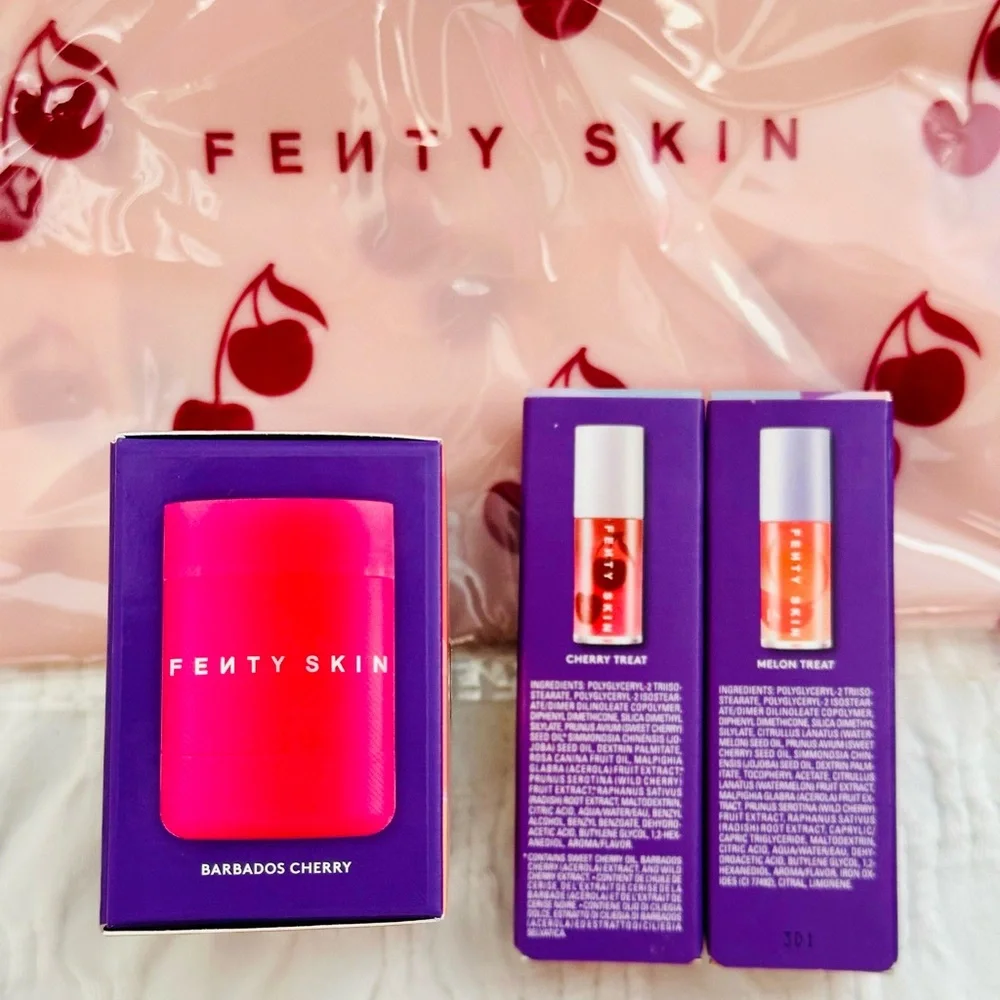 Fenty Beauty Fenty Skin Plush Puddin and Fruit Quenchers Lip Oil Four Piece Set